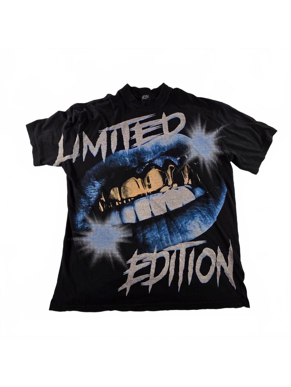 boohooMAN Limited Edition Graphic T-Shirt Men L Black Streetwear Y2K Trendy